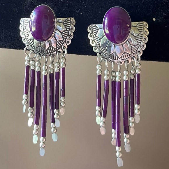 Jewelry - Sterling and sugalite gemstone Southwest pierced drop earrings. Beautiful! ❣️